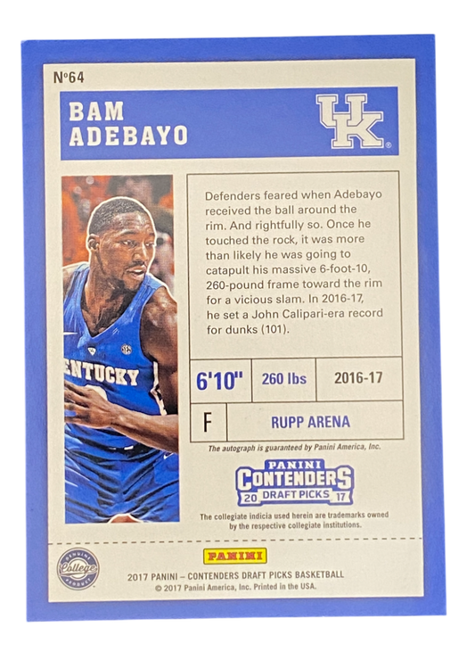 2017 Panini Contenders Draft Picks Bam Adebayo RC Autograph