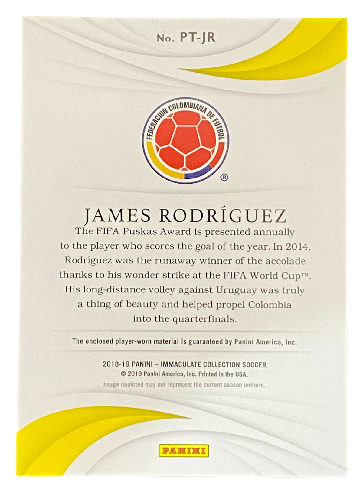 2018-19 Panini Immaculate Gold James Rodriguez Triple Player Worn Patch 16/50