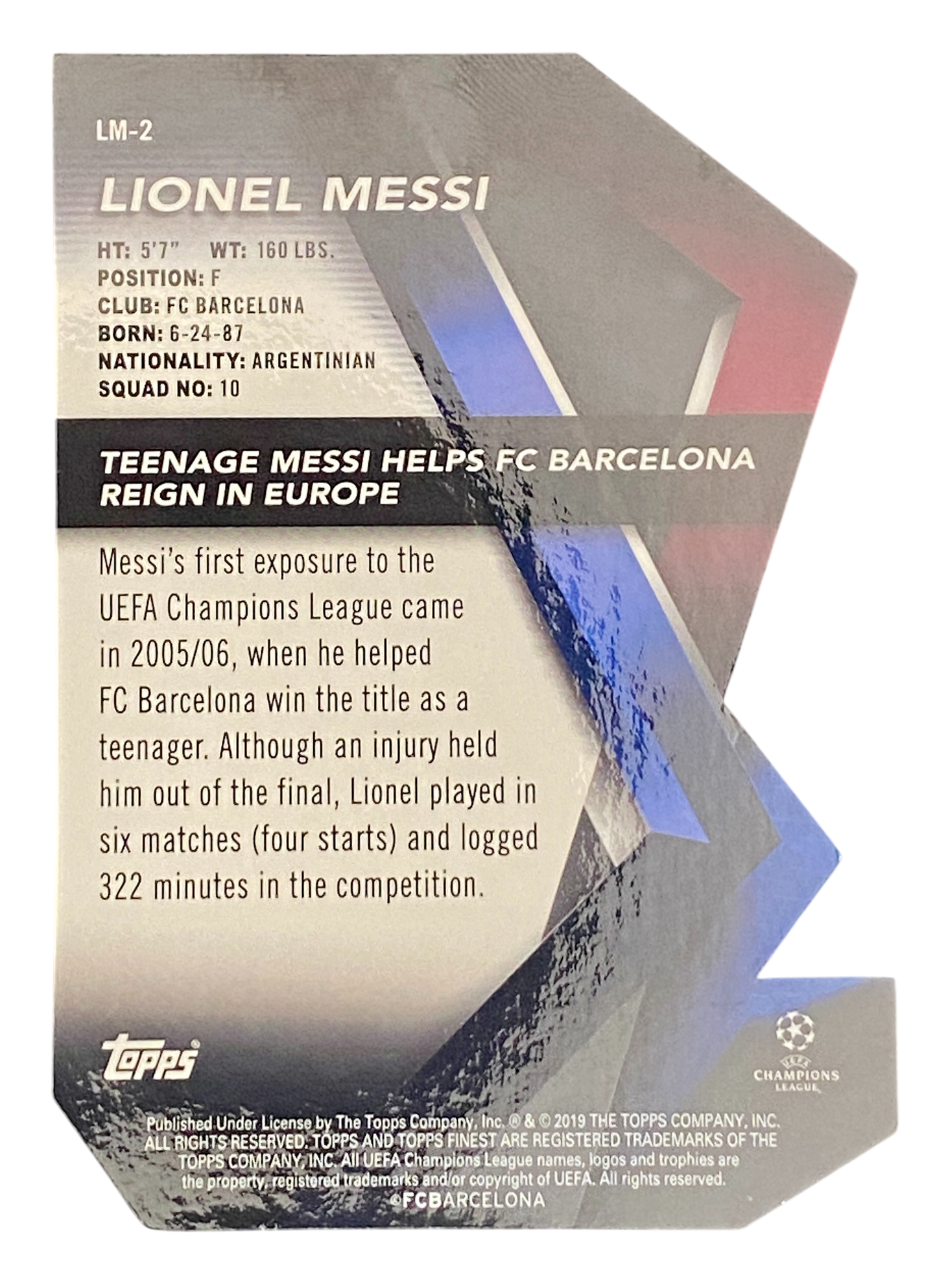 2019 Topps Finest Lionel Messi Finest Careers Die Cut