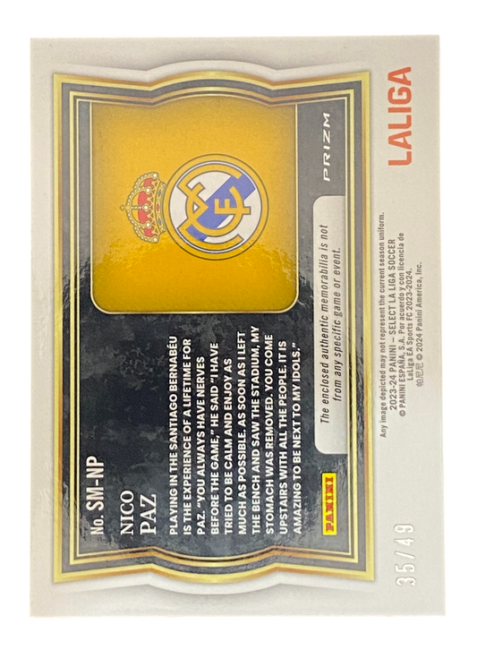 2023-24 Panini Select La Liga Nico Paz, RC, 35/49, Patch