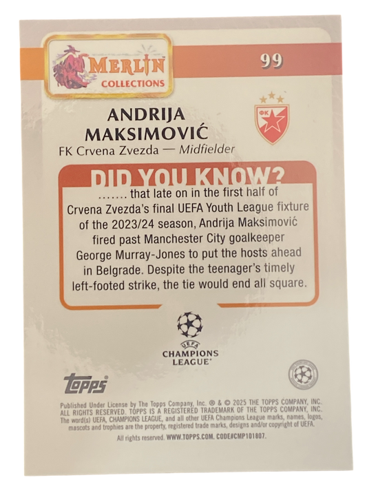 2024-25 Topps Merlin UCC Andrija Maksimovic, 2/5, Variation