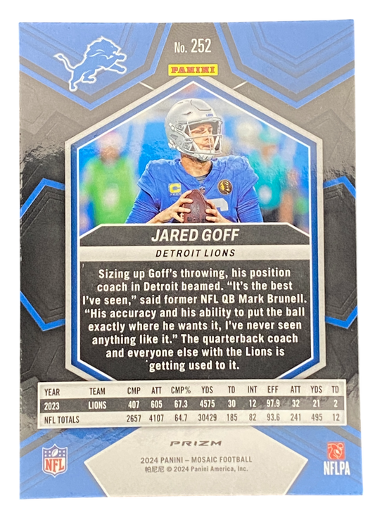 2024 Panini Mosaic Jared Goff - Reactive Blue Mosaic Prizm