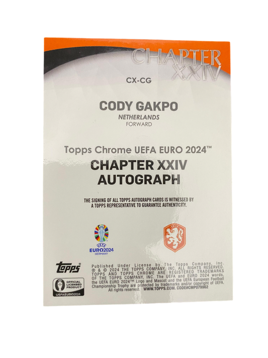 2024 Topps Chrome UEFA Euro Cody Gakpo Autograph 3-5
