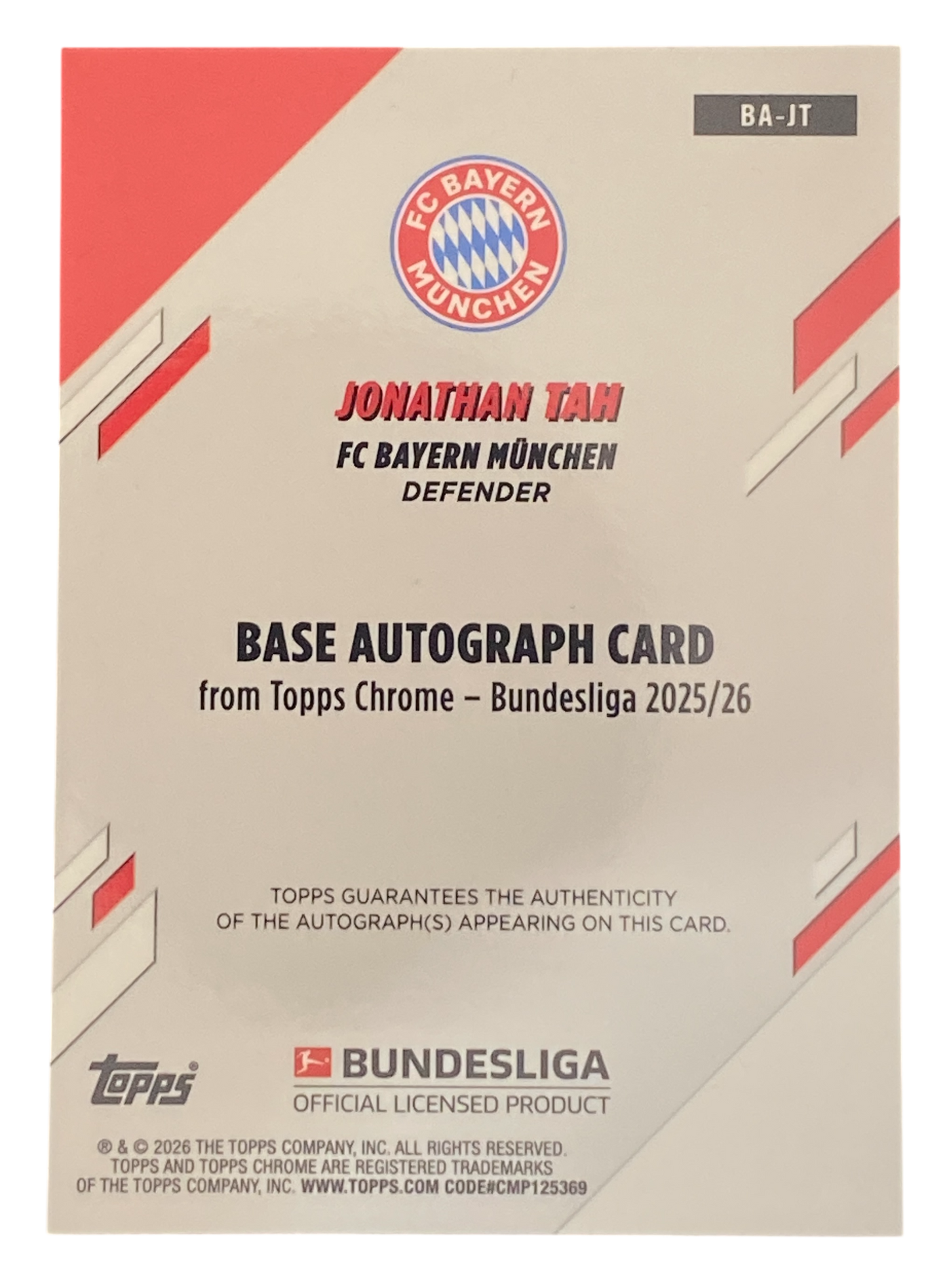2025-26 Topps Chrome Bundesliga Jonathan Tah Autograph 24/25