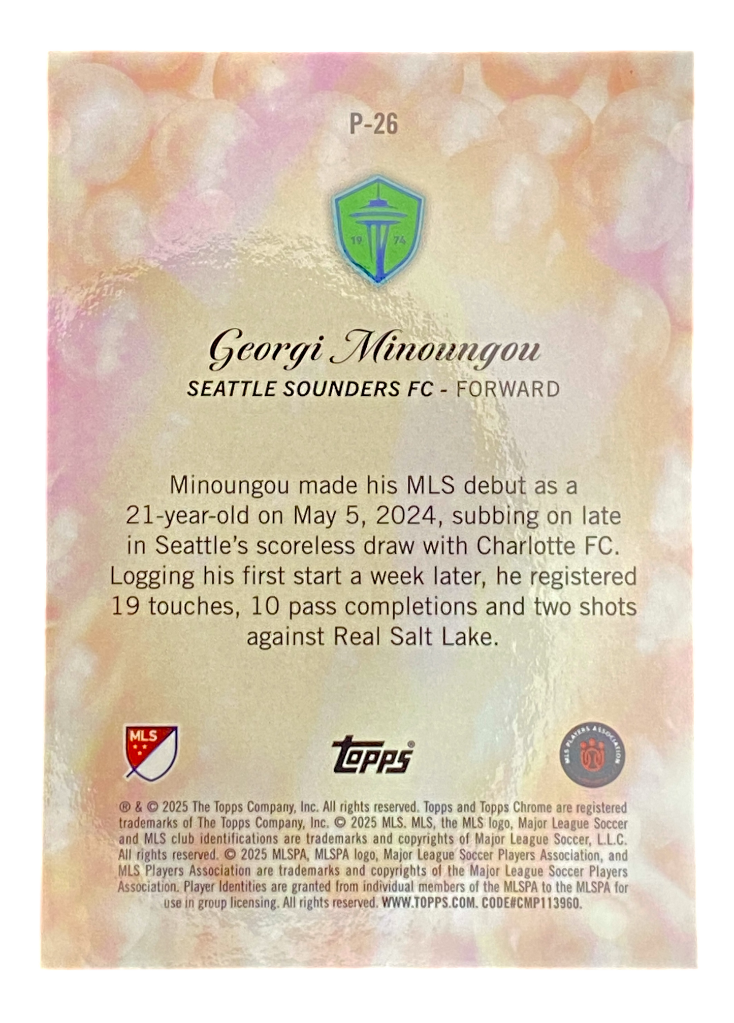 2025 Topps Chrome MLS Georgi Minoungou Pearlers, Case Hit, Rookie Card