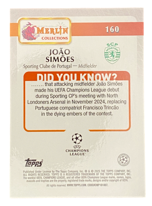 2025 Topps Merlín UCC Joao Simoes RC 2/5