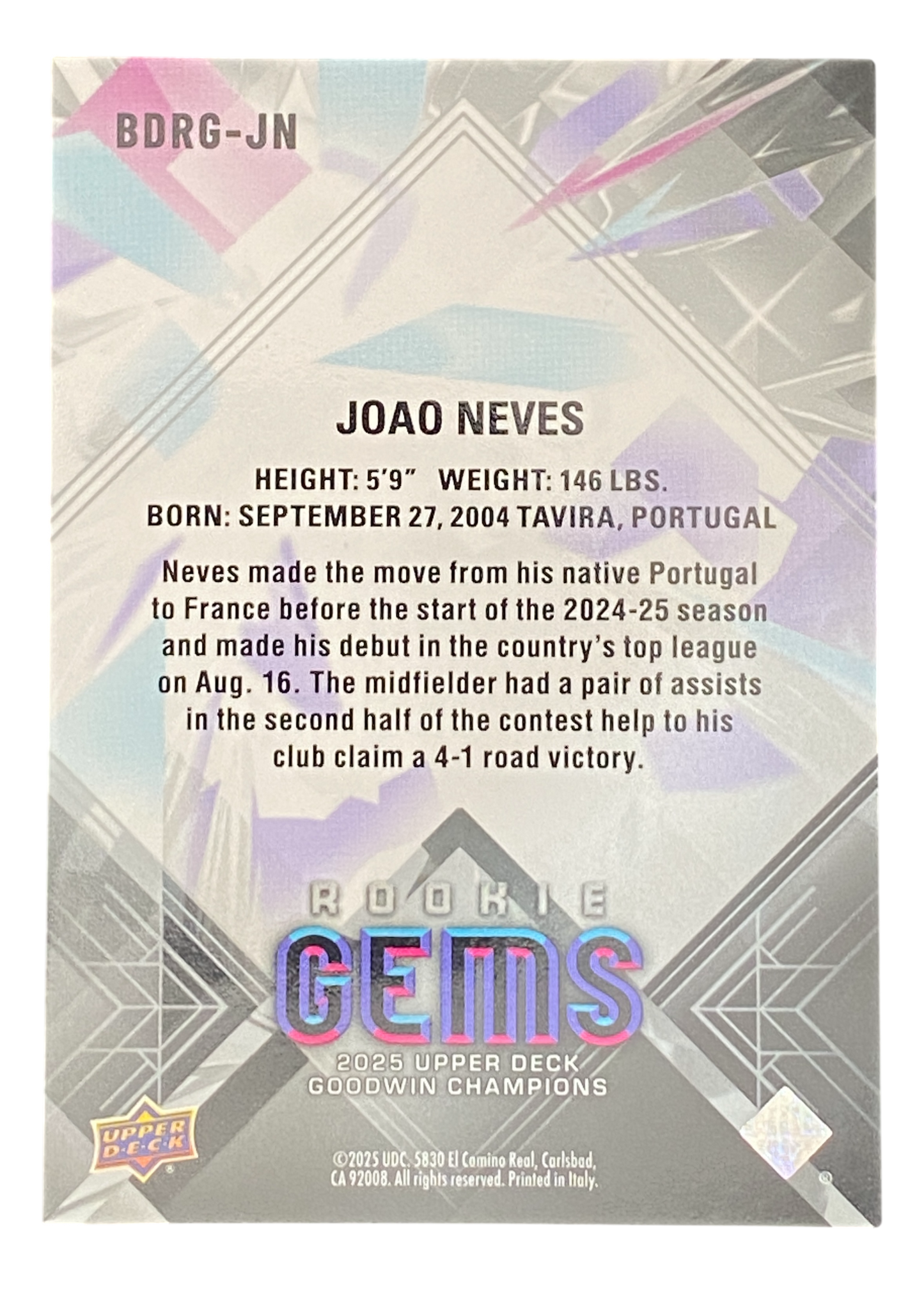 2025 Upper Deck Goodwin Champions Joao Neves Rookie Gems 252/349