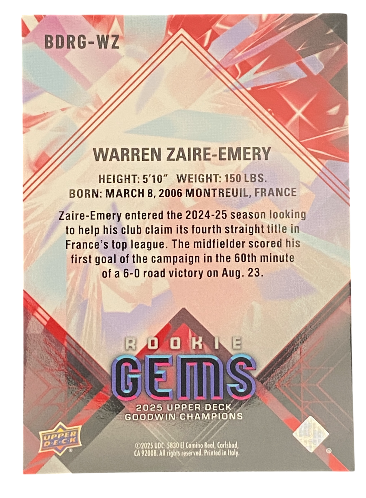 2025 Upper Deck Goodwin Champions Warren Zaire-Emery, Rookie Gems, 46/100
