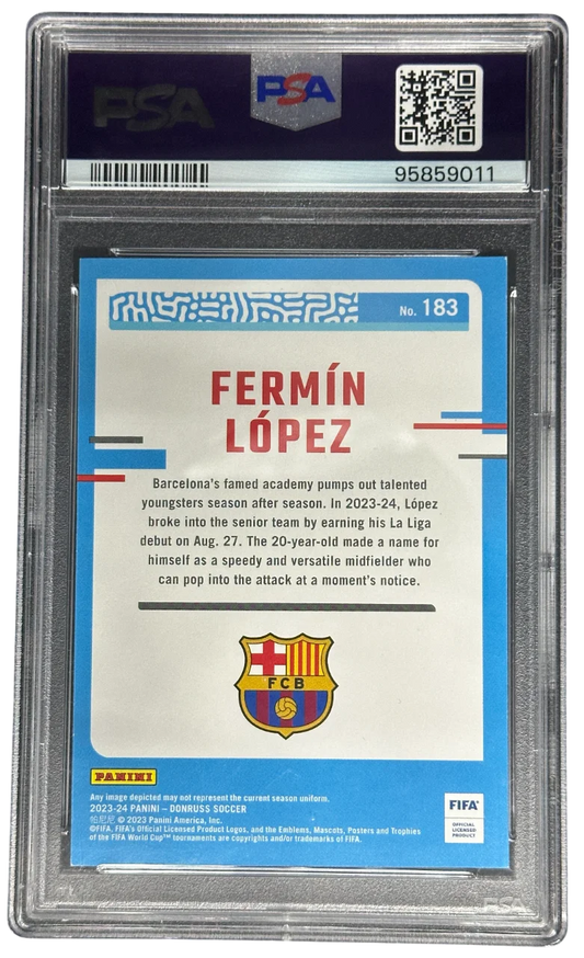 2023-24 Panini Donruss FIFA Fermin Lopez Blue, /49, PSA 9