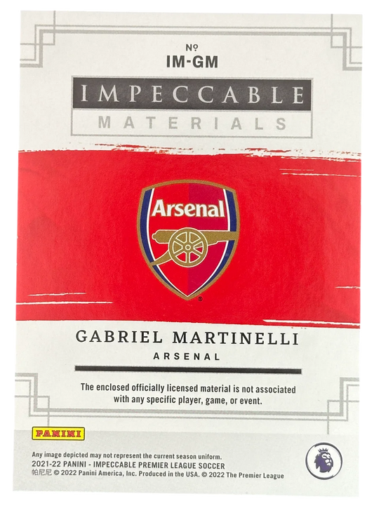 2022 Panini Impeccable Premier League Soccer Gabriel Martinelli RC /10, patch