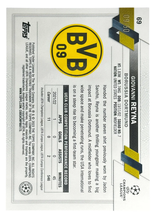 2023 Topps Chrome Giovanni Reyna Gold Refractor /50