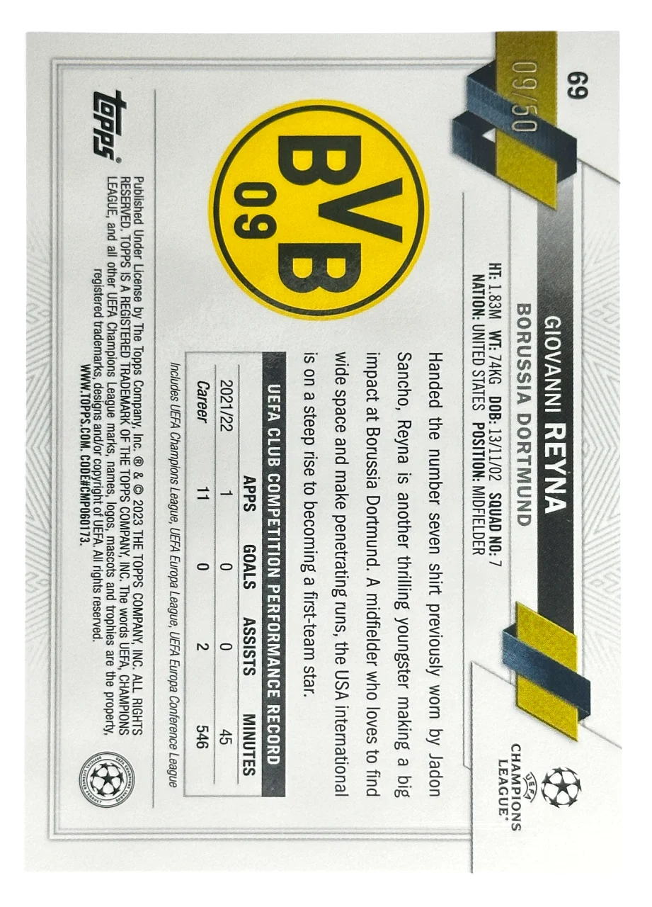 2023 Topps Chrome Giovanni Reyna Gold Refractor /50