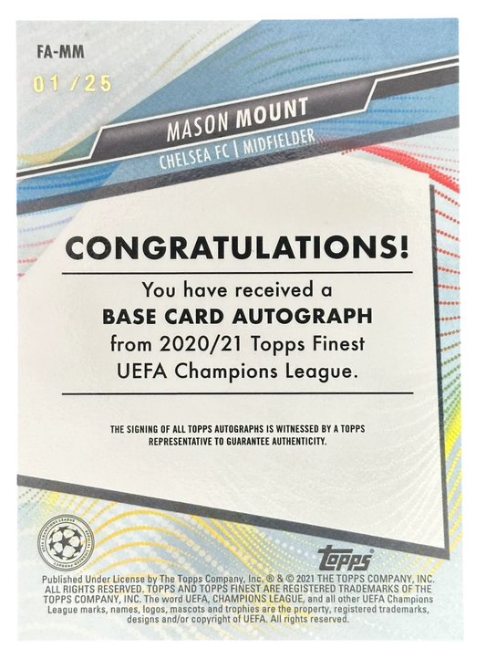 2021 Topps Finest Mason Mount Orange Refractor autograph /25