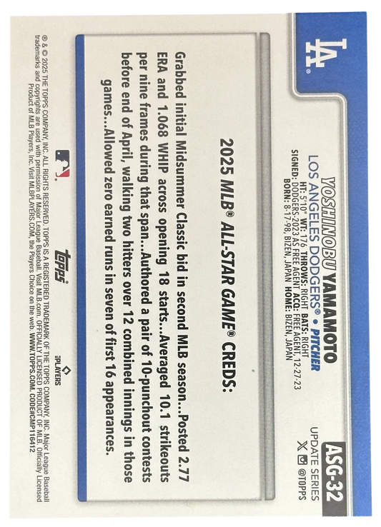 2025 Topps Update Yoshinobu Yamamoto All Star Game Refractor