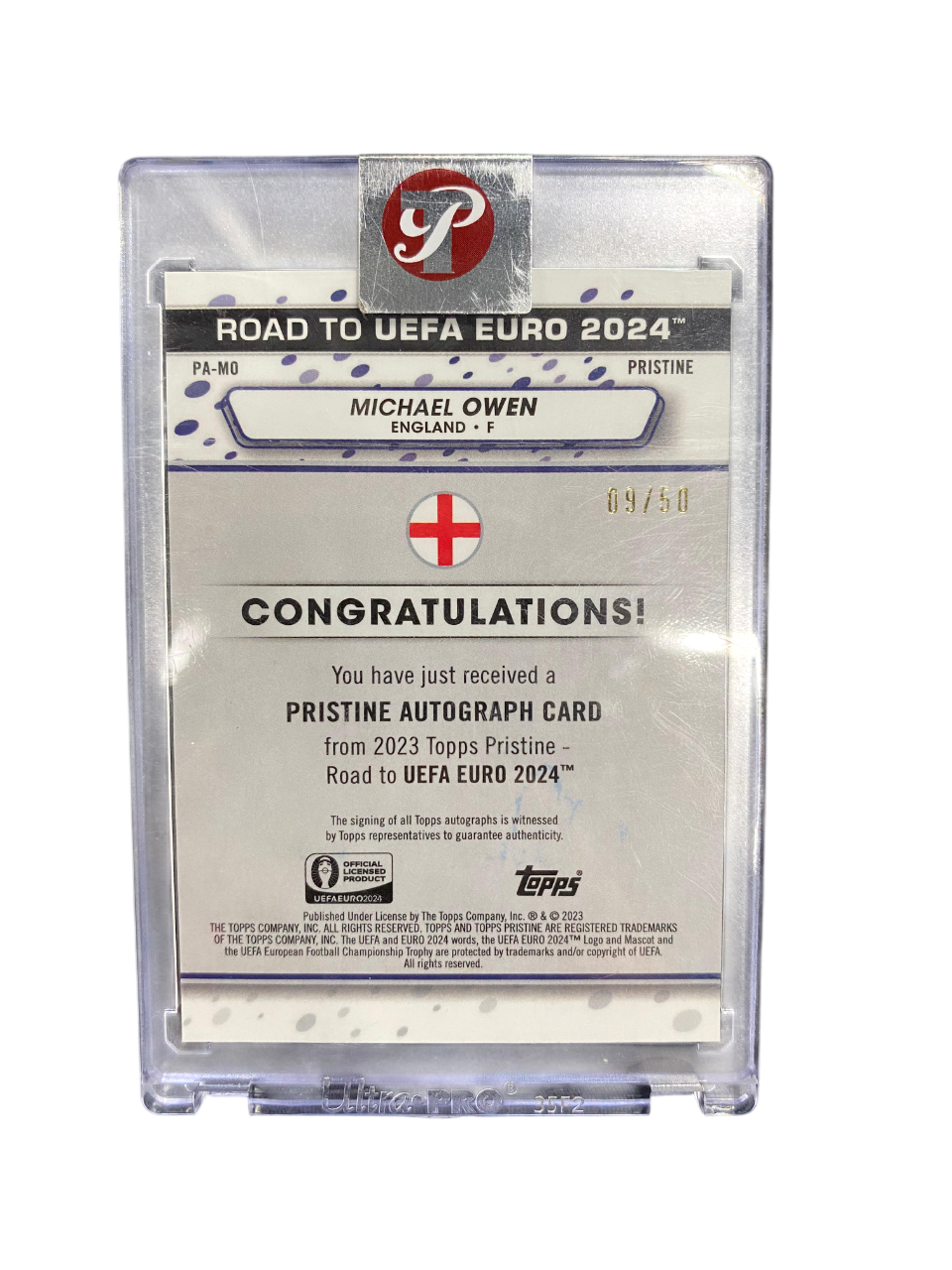 Michael Owen Topps Pristine Road to Euro 2024 Autograph 9-50