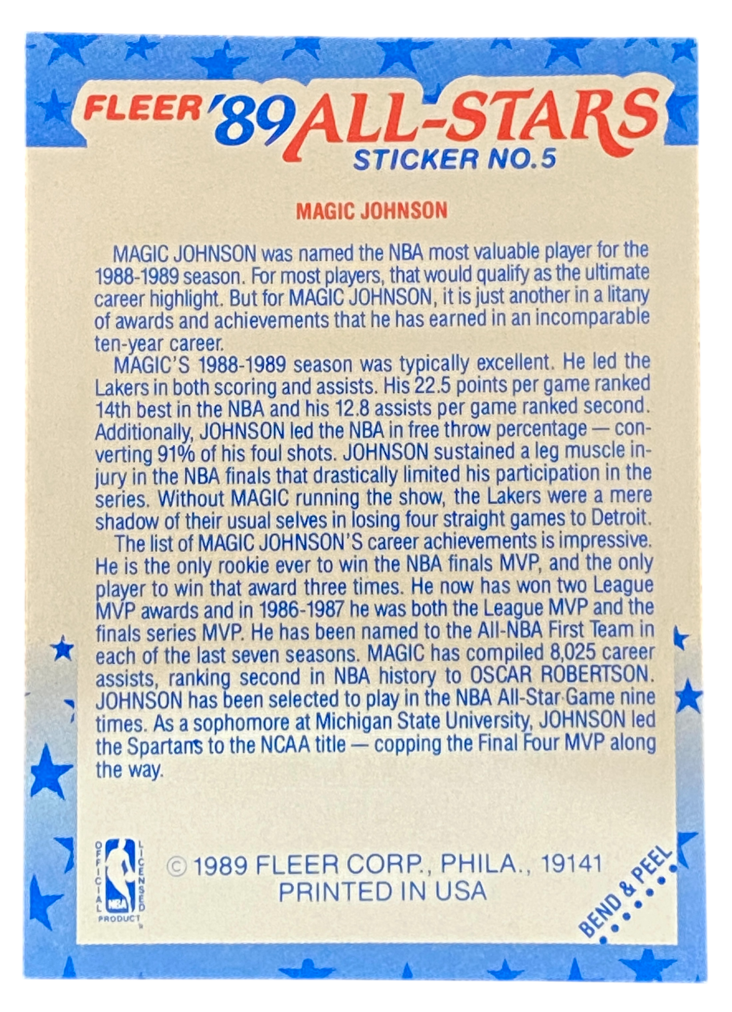 1989 Fleer Magic Johnson All Stars