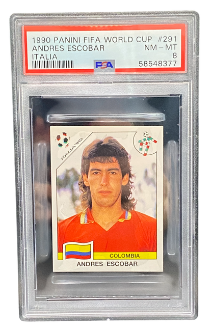 1990 Panini FIFA World Cup Andres Escobar, Italia, PSA 8