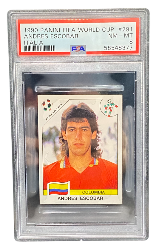 1990 Panini FIFA World Cup Andres Escobar, Italia, PSA 8