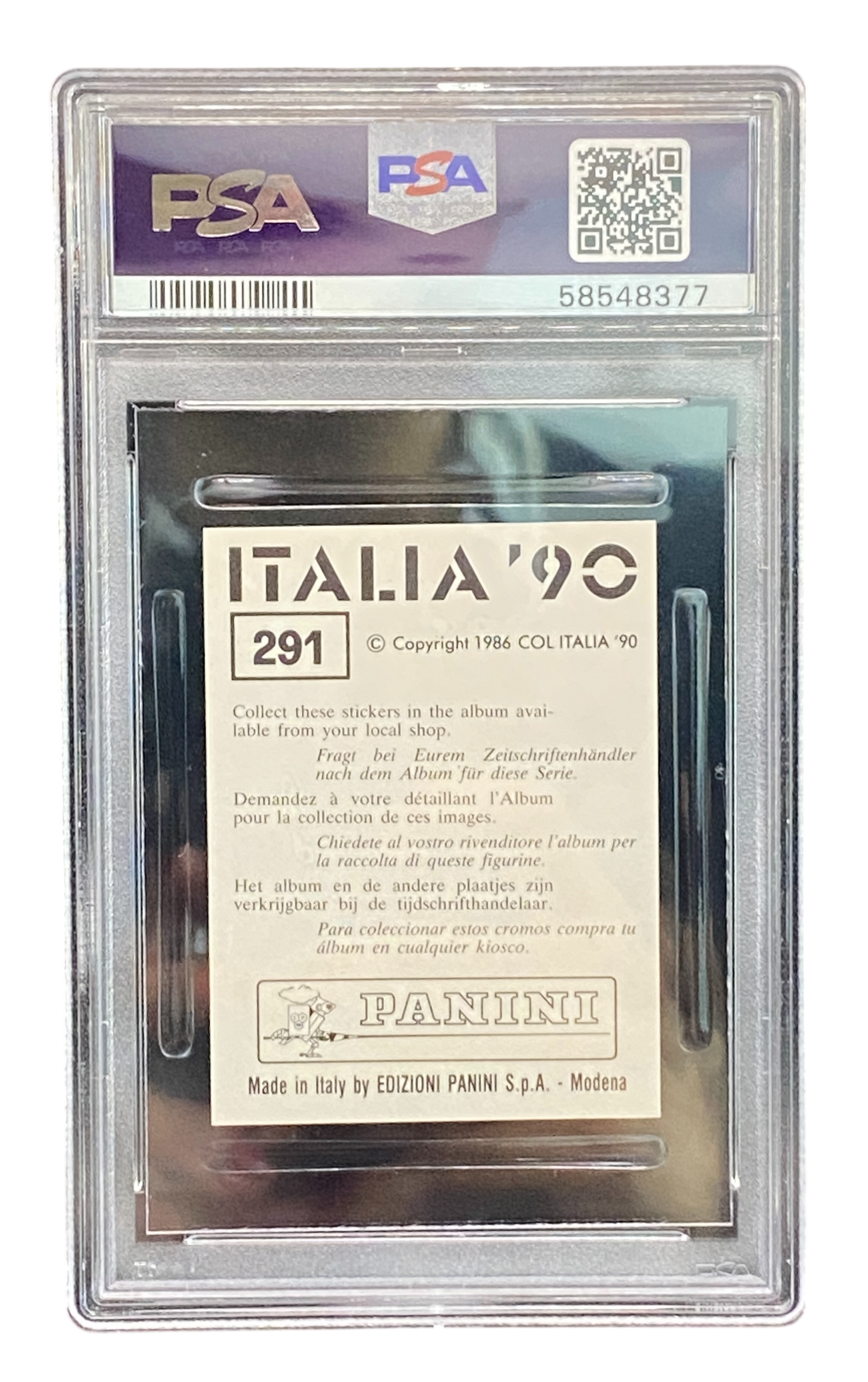 1990 Panini FIFA World Cup Andres Escobar, Italia, PSA 8