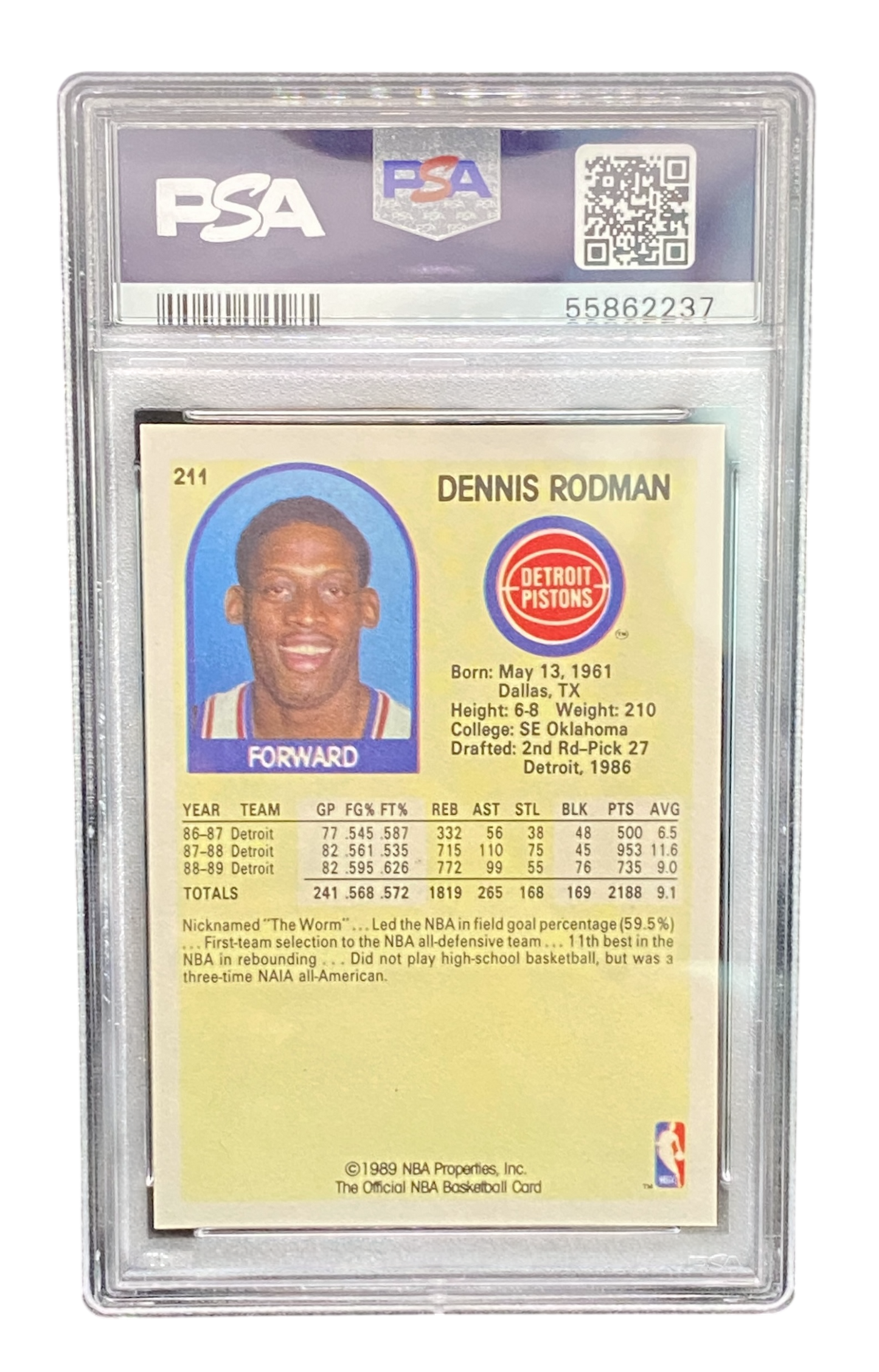 1989 Hoops Dennis Rodman, PSA 9, Pistons, MINT