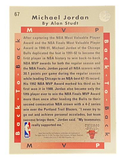 1992-93 Upper Deck Back to Back MVP Michael Jordan