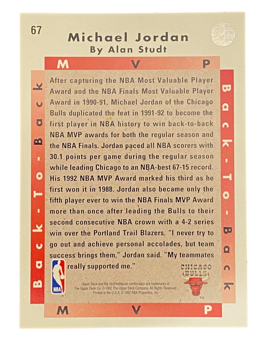 1992-93 Upper Deck Back to Back MVP Michael Jordan