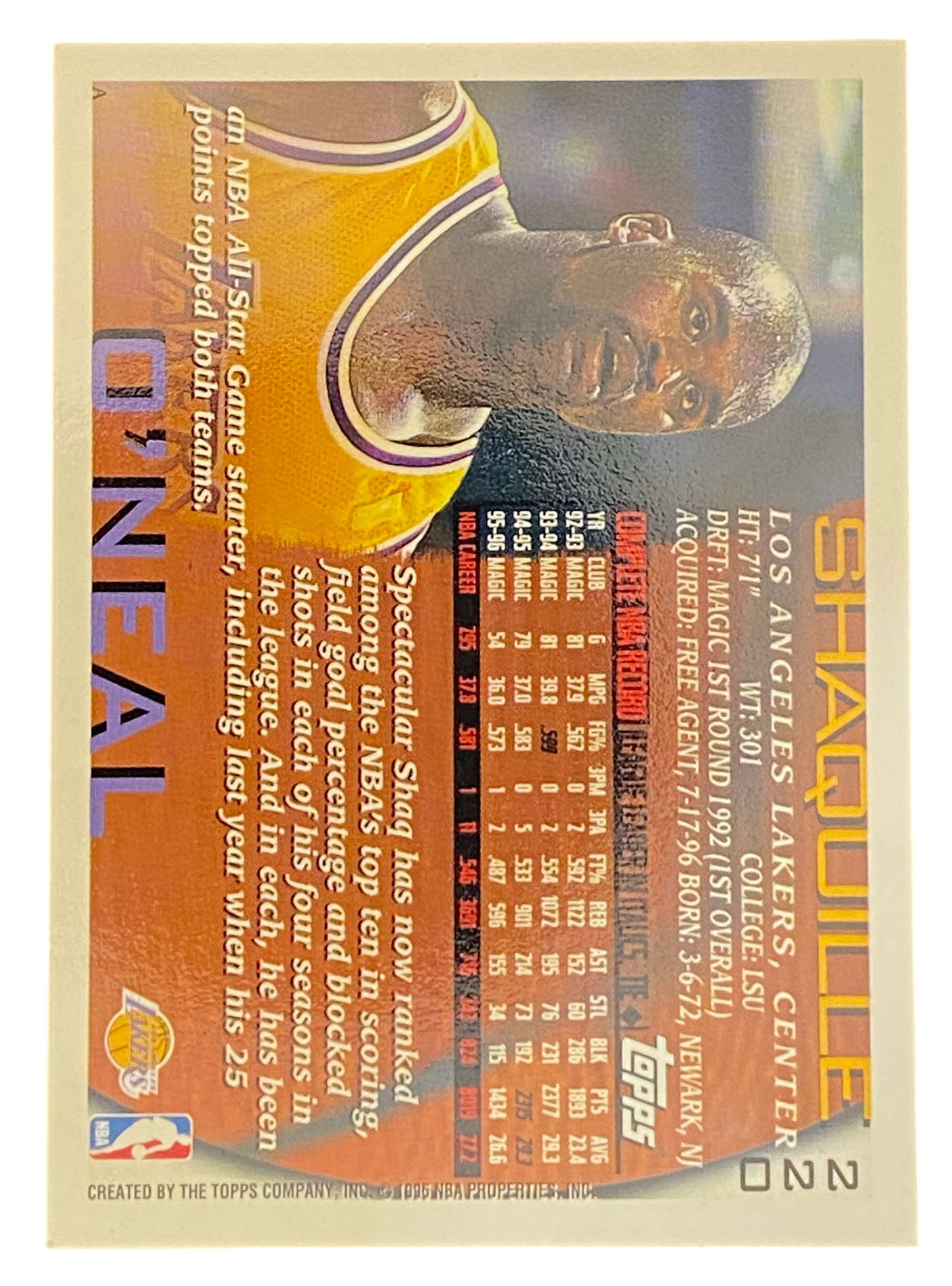 1996 Topps Basketball Shaquille O´neal, RC