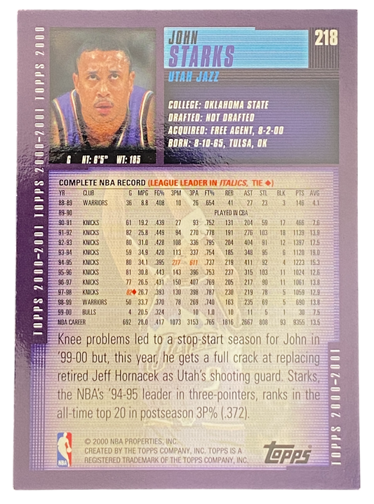 2000-2001 Topps Basketball John Starks