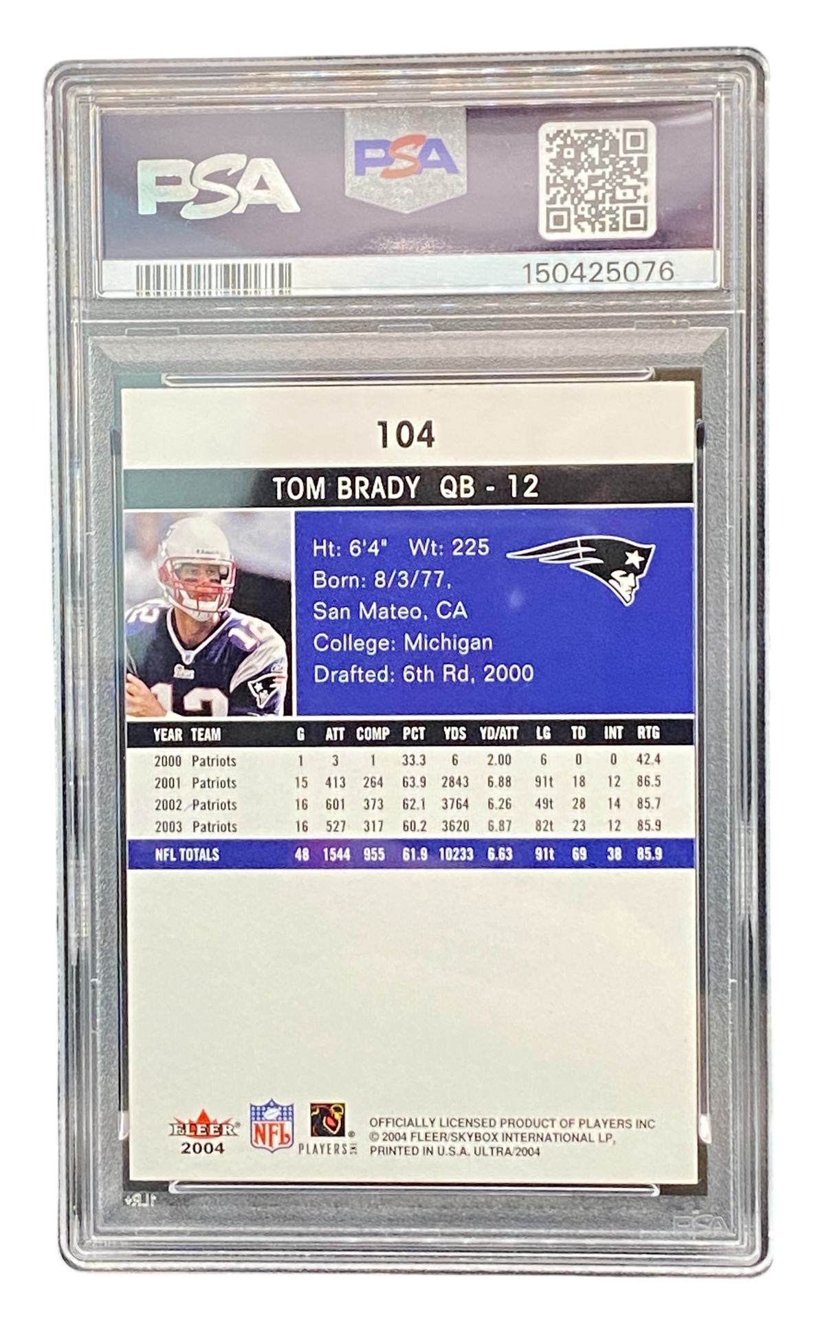 2004 Ultra Tom Brady, PSA 8