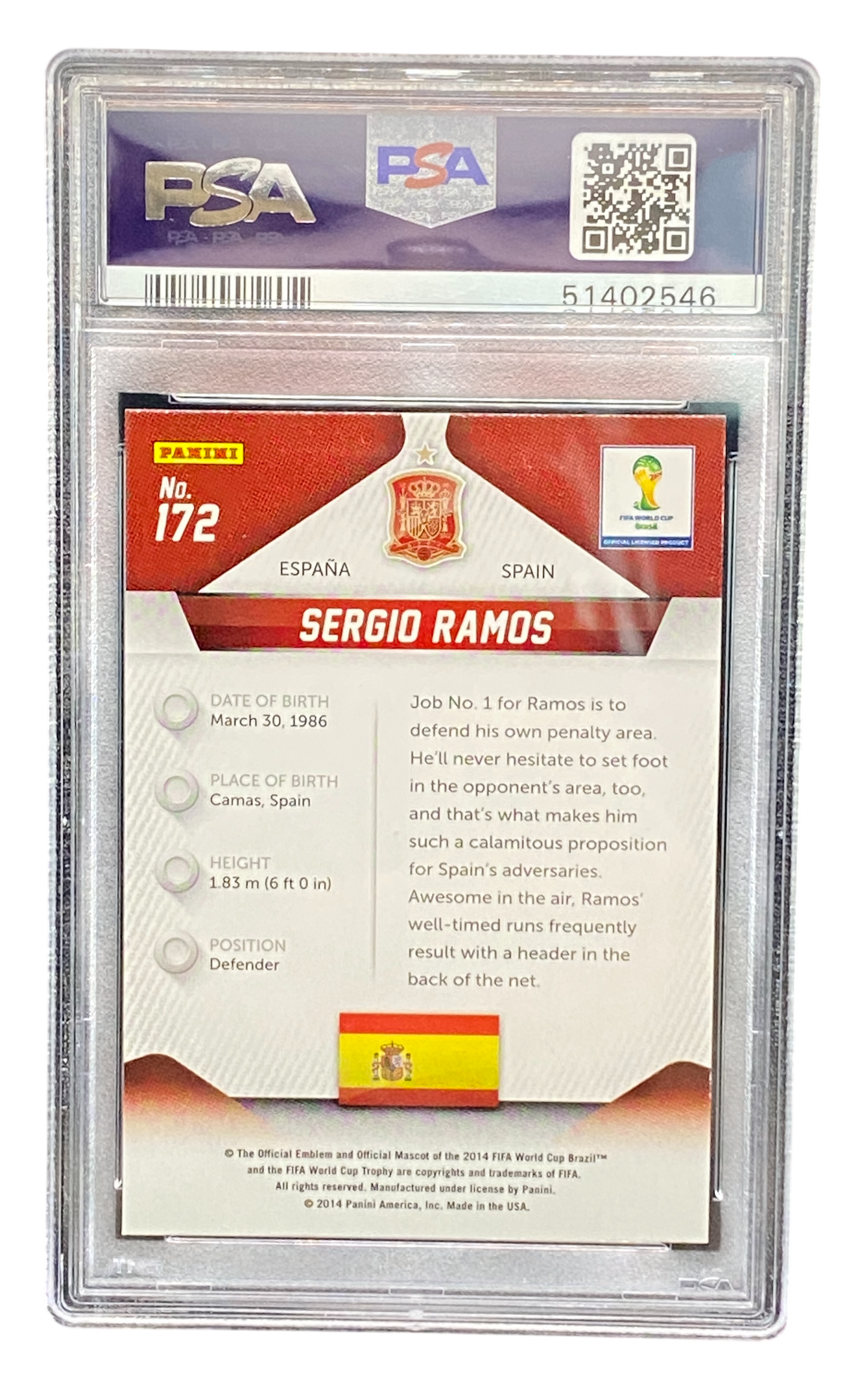 2014 Panini Prizm Sergio Ramos World Cup, PSA 10