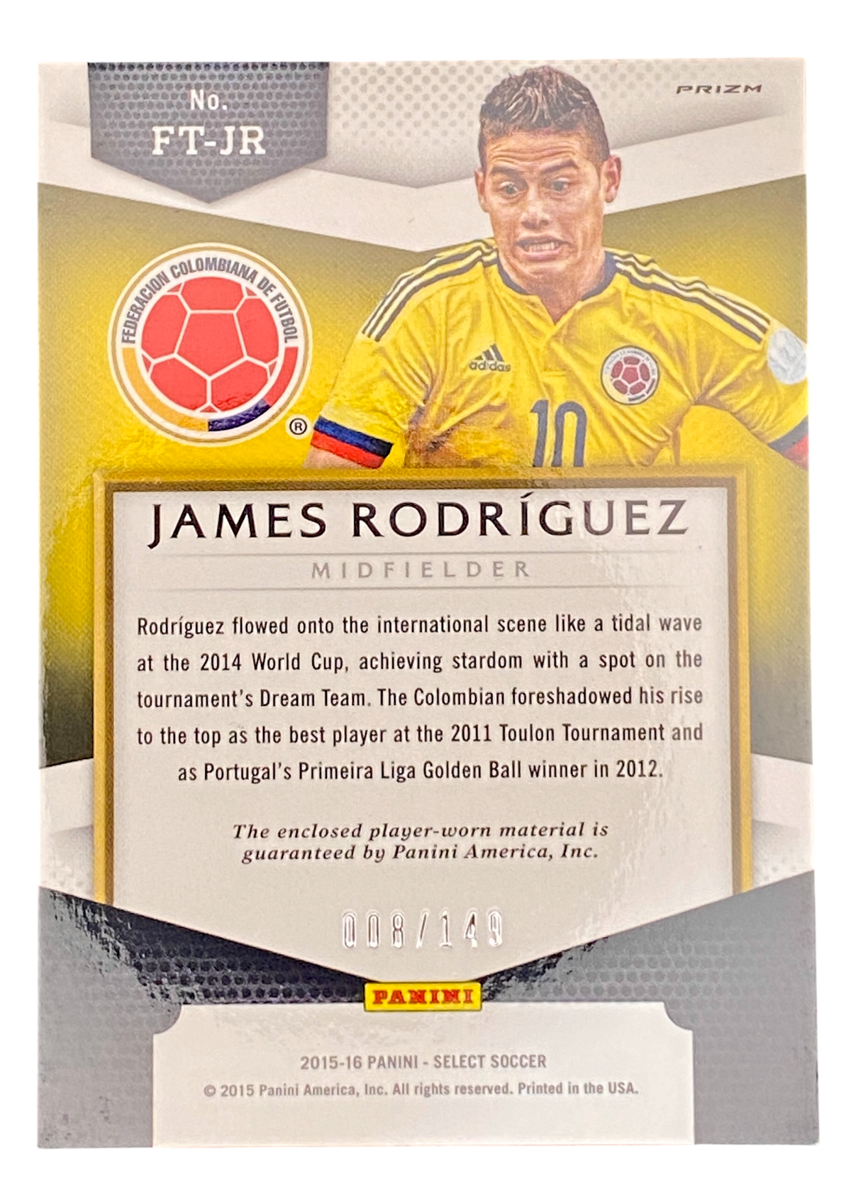 2015-16 Panini Select First Team Swatches Prizm Patch James Rodriguez /149