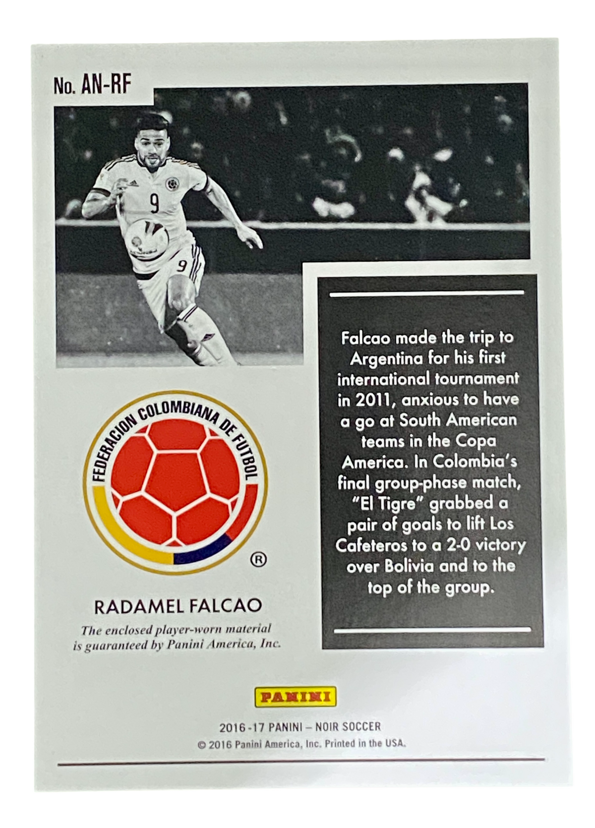 2016-17 Panini Noir Acetate Relics Bronze, Radamel Falcao, 12/49