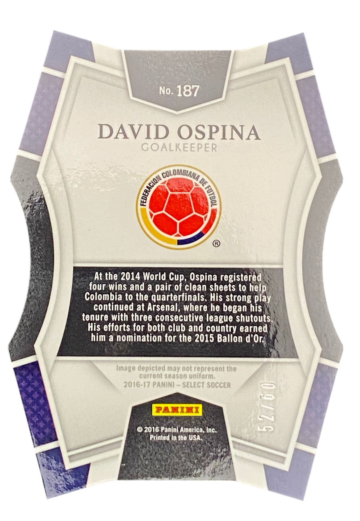 2016-17 Panini Select Soccer, David Ospina, Die Cut 52/60