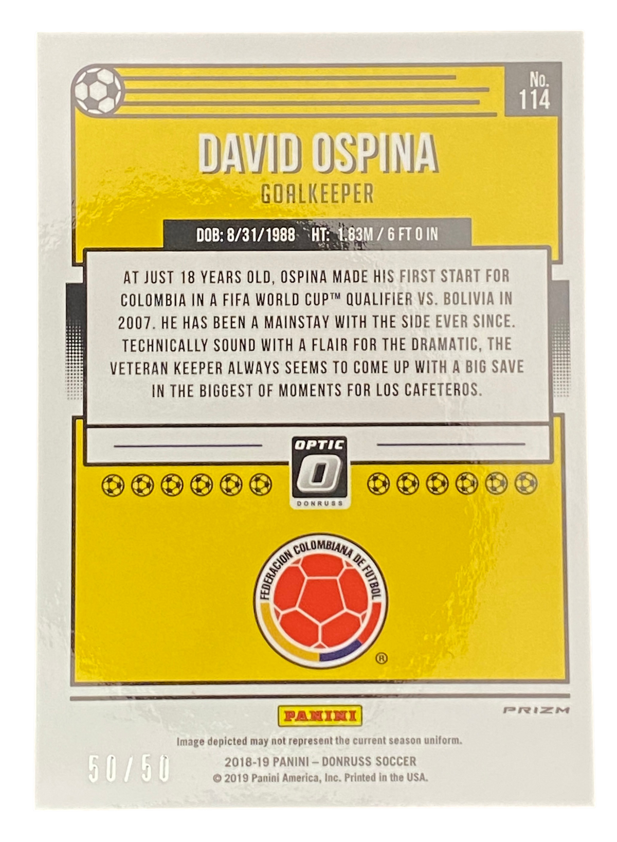 2018-19 Panini Donruss Soccer David Ospina, 50/50