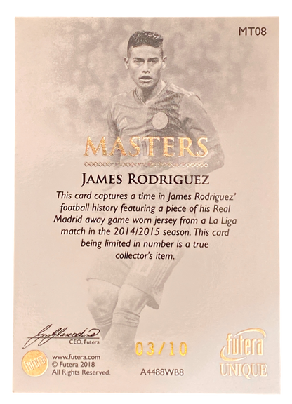 2018 Futera Unique Masters, James Rodriguez Memorabilia 3/10