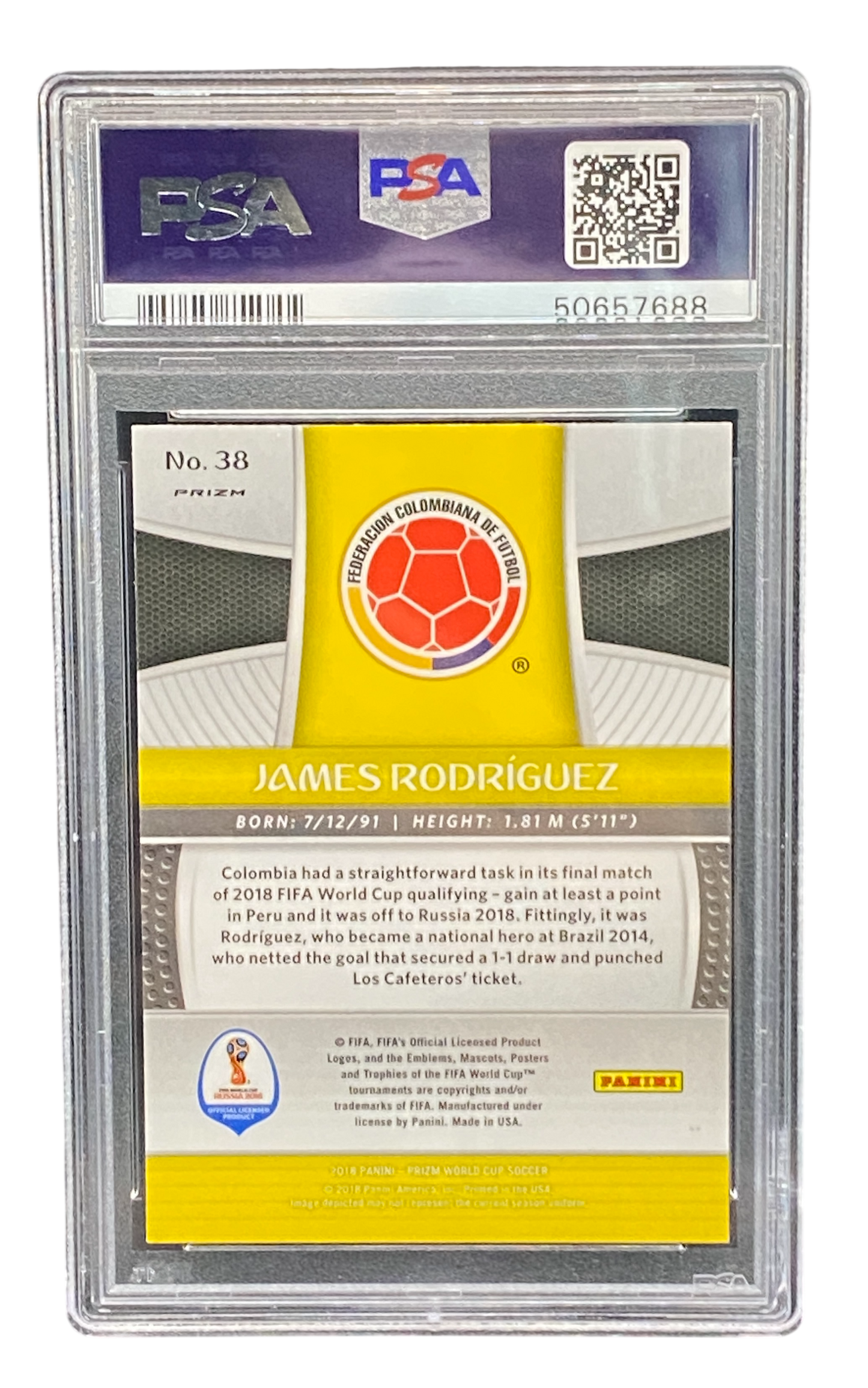 2018 Panini prizm W/C James Rodríguez Lazer Prizm, PSA 9