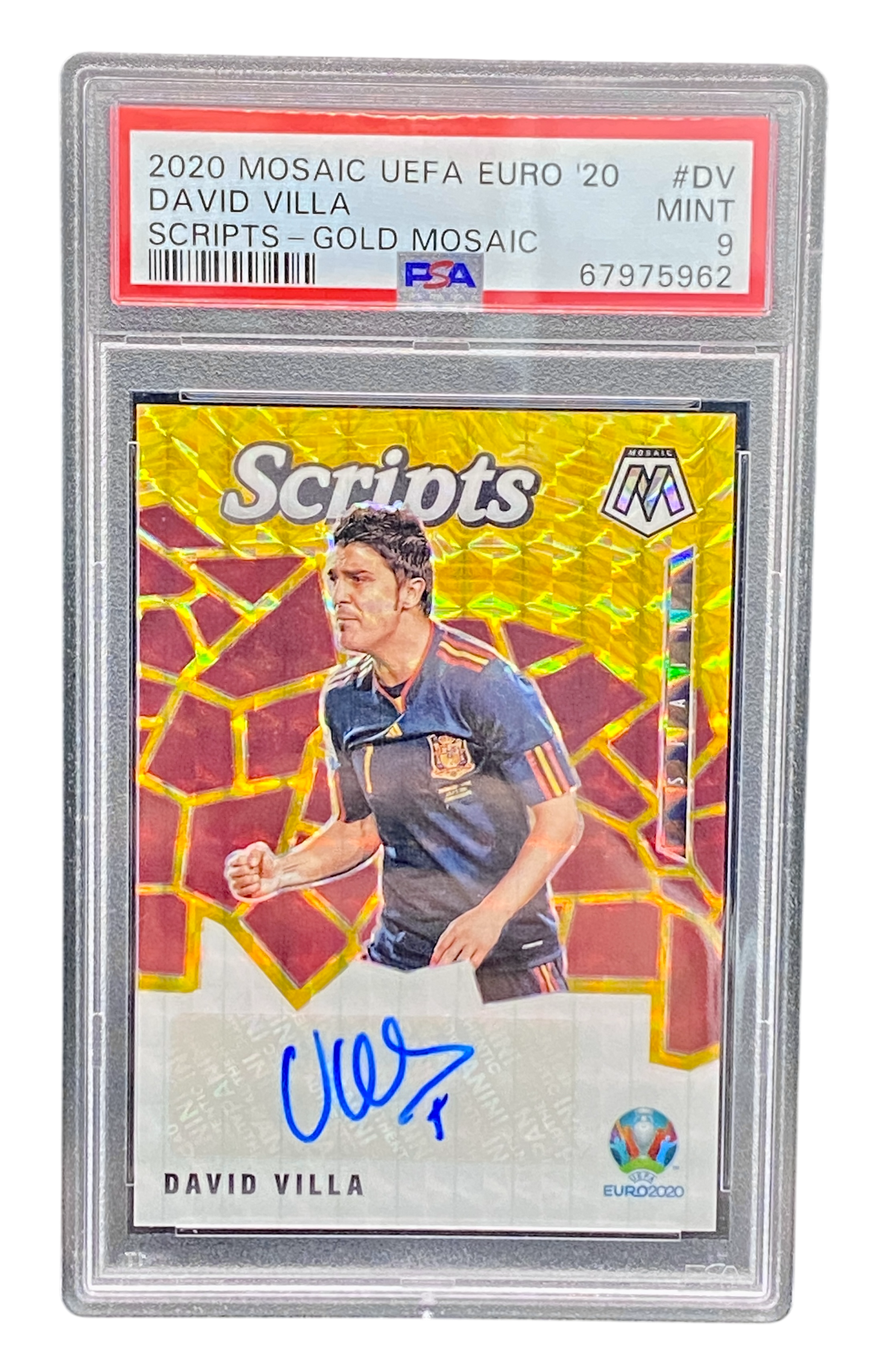2020 Panini Mosaic UEFA Euro David Villa, Autograph, 10/10, PSA 9