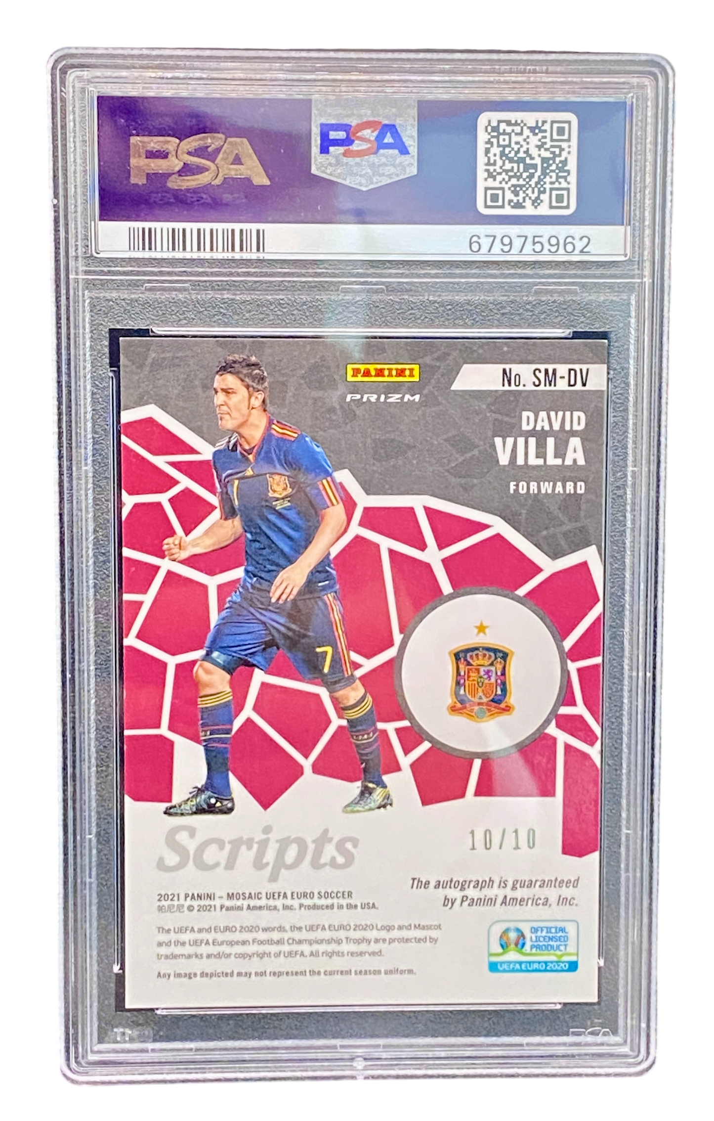 2020 Panini Mosaic UEFA Euro David Villa, Autograph, 10/10, PSA 9