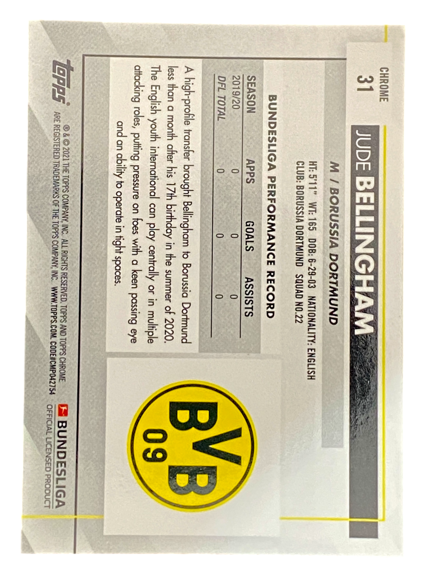 2021 Topps Chrome Bundesliga Jude Bellingham RC