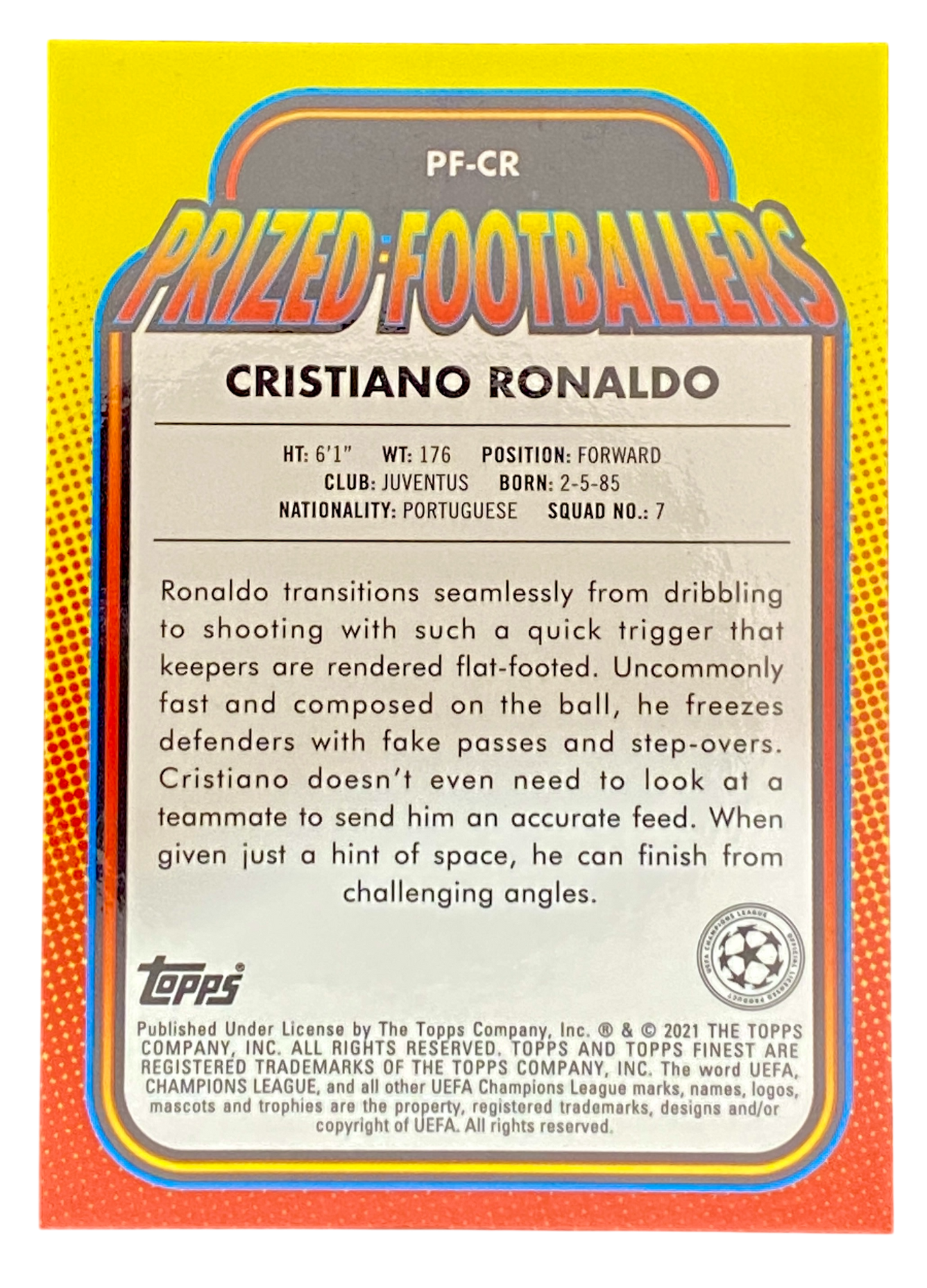2021 Topps Finest, Prized Footballers, Cristiano Ronaldo, Juventus