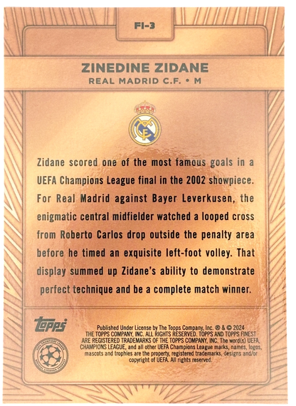 2023-24 Topps Finest UEFA Club Competitions Idols Bronze Zinedine Zidane