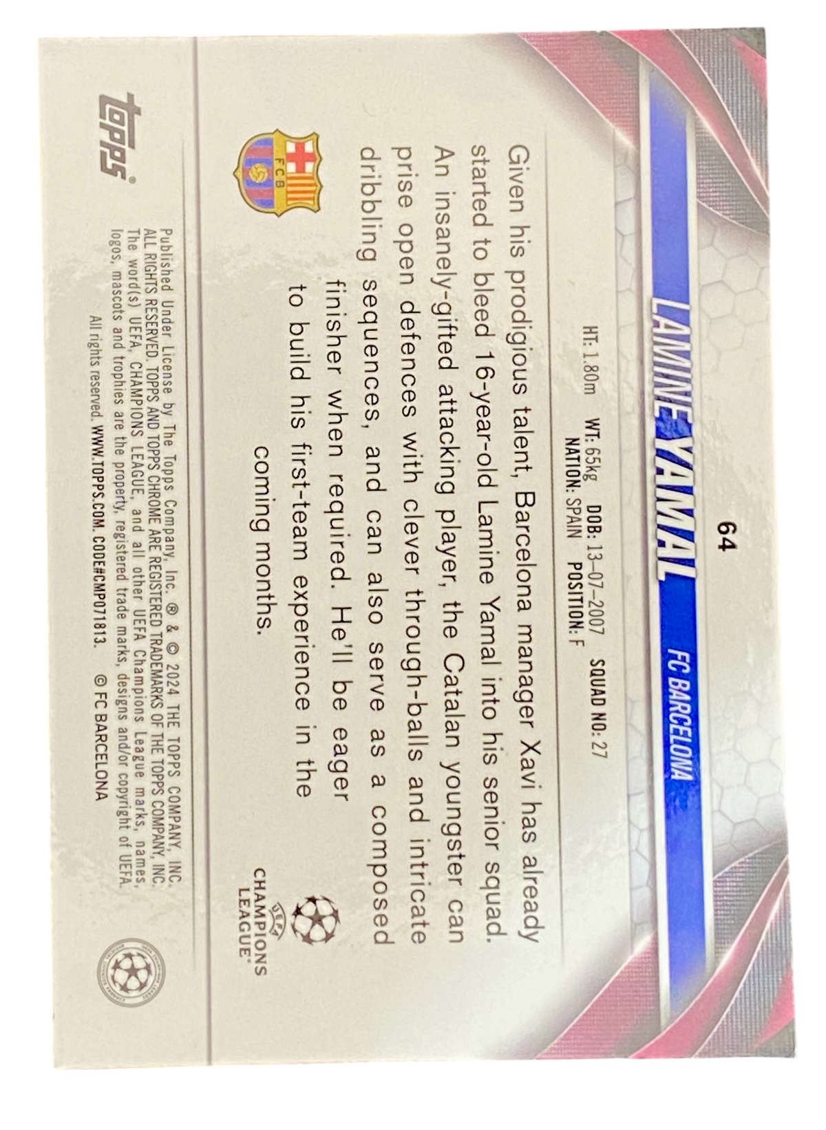 2023-24 Topps Chrome UEFA Lamine Yamal RC