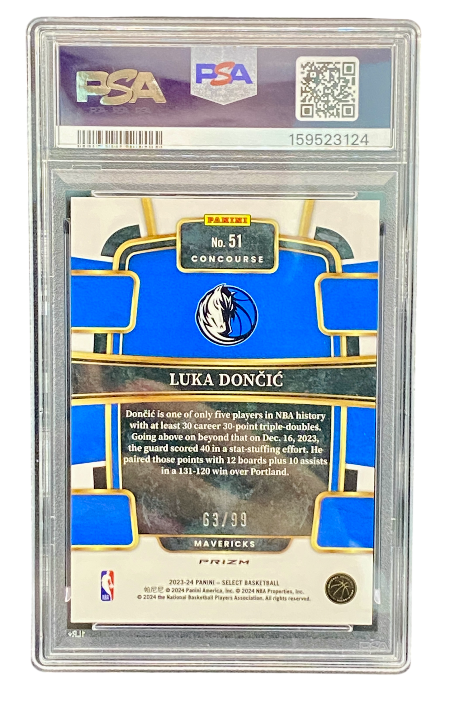 2023 Panini Select Blue Flash, Luka Doncic, PSA 9