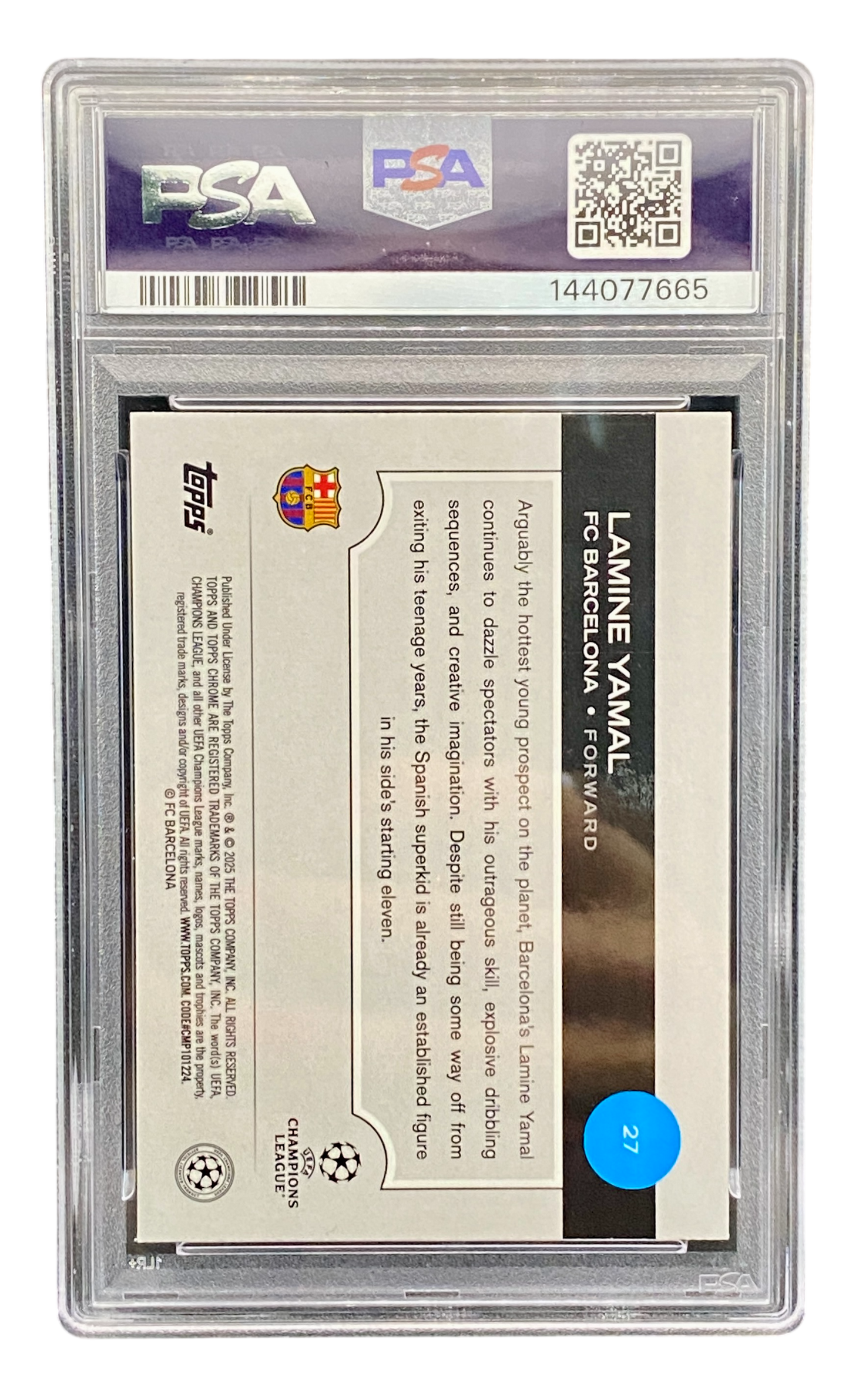 2024-25 Topps Chrome UCC Lamine Yamal Aqua Refractor 118/199,  PSA 9
