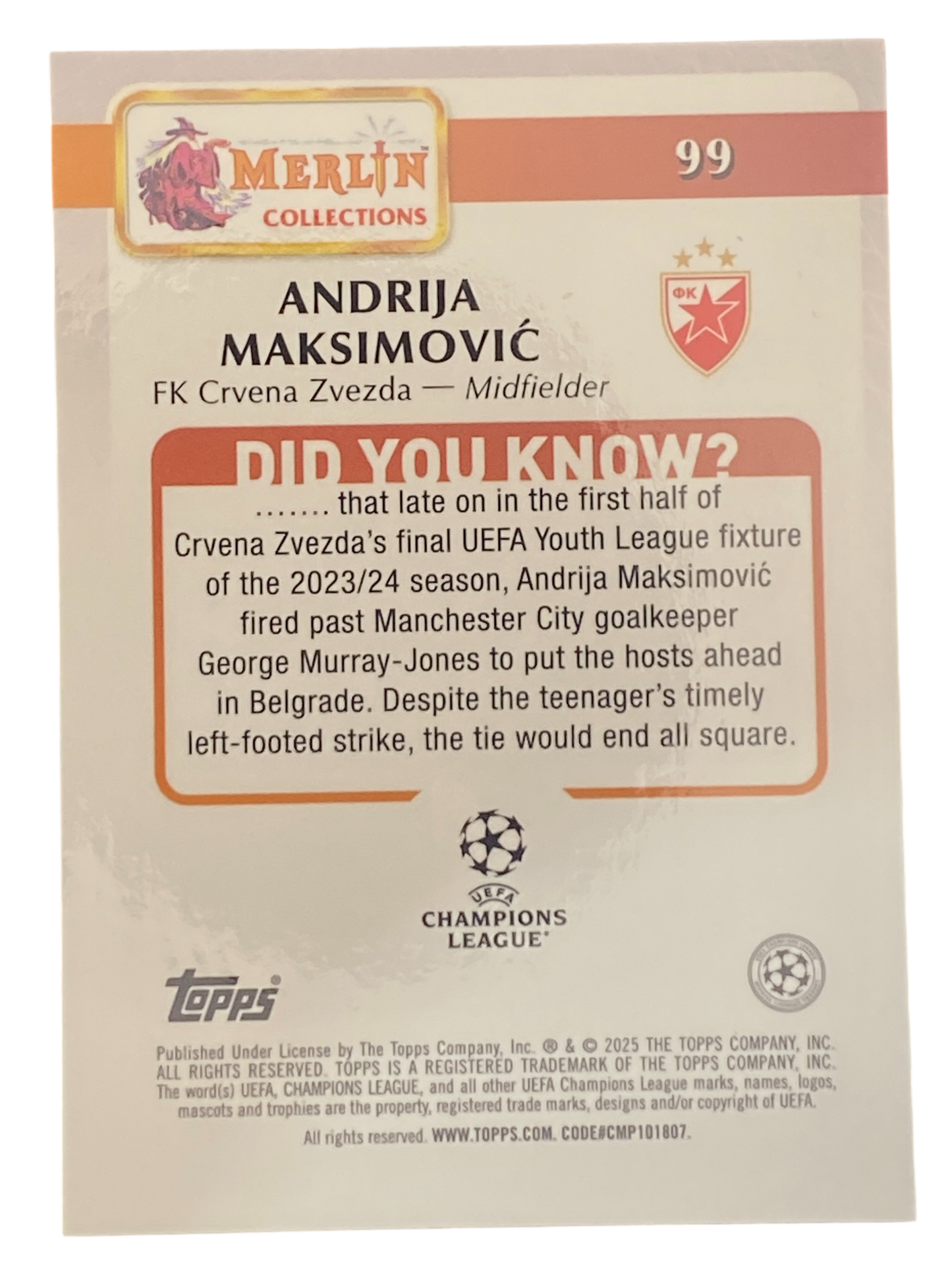 2024-25 Topps Merlin UCC Andrija Maksimovic, 2/5, Variation