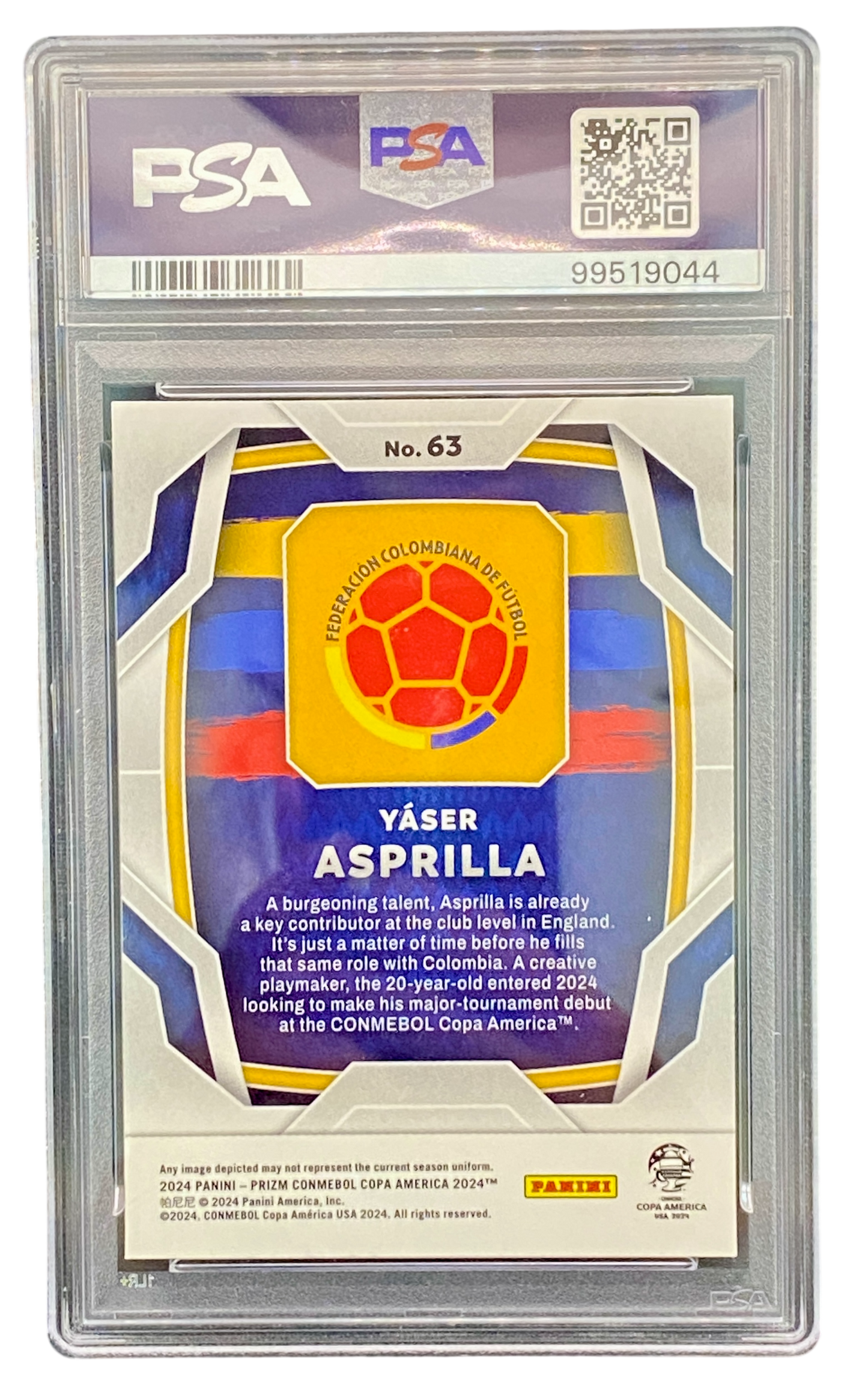 2024 Panini Prizm CONMEBOL Copa America Yaser Asprilla PSA 10