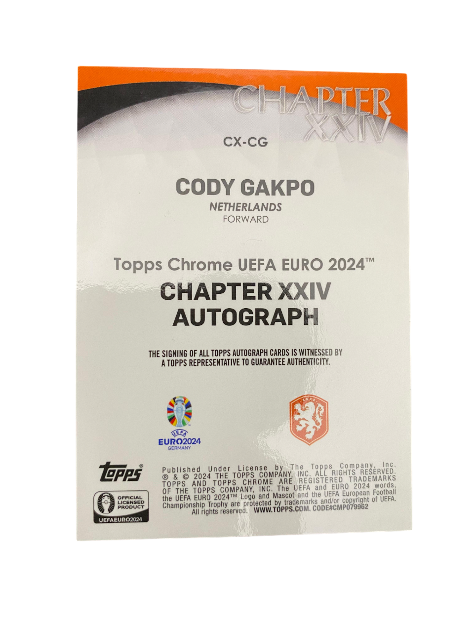 2024 Topps Chrome UEFA Euro Cody Gakpo Autograph 3-5