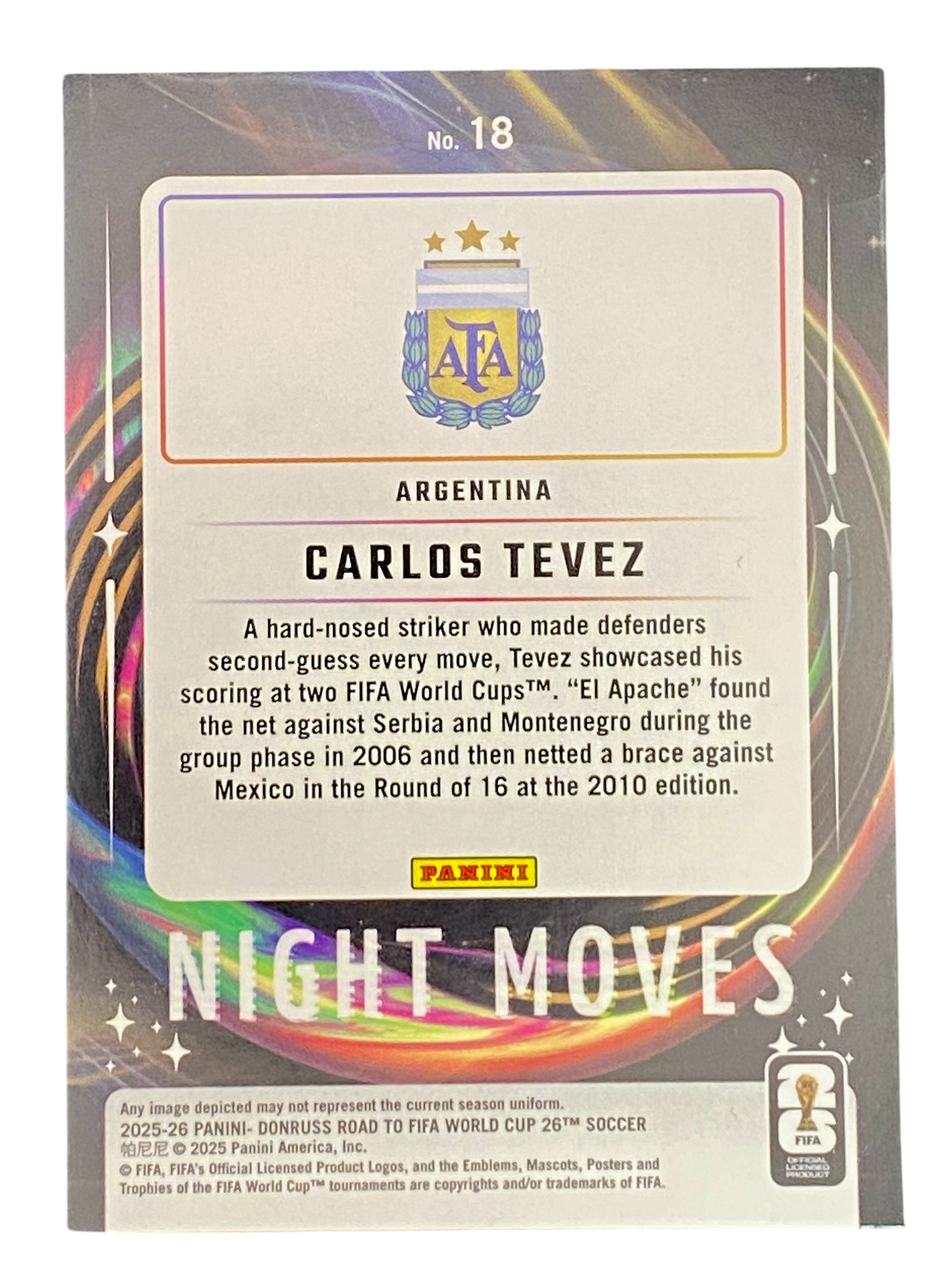 2025-26 Panini Donruss Road to World Cup Carlos Tévez Night Moves