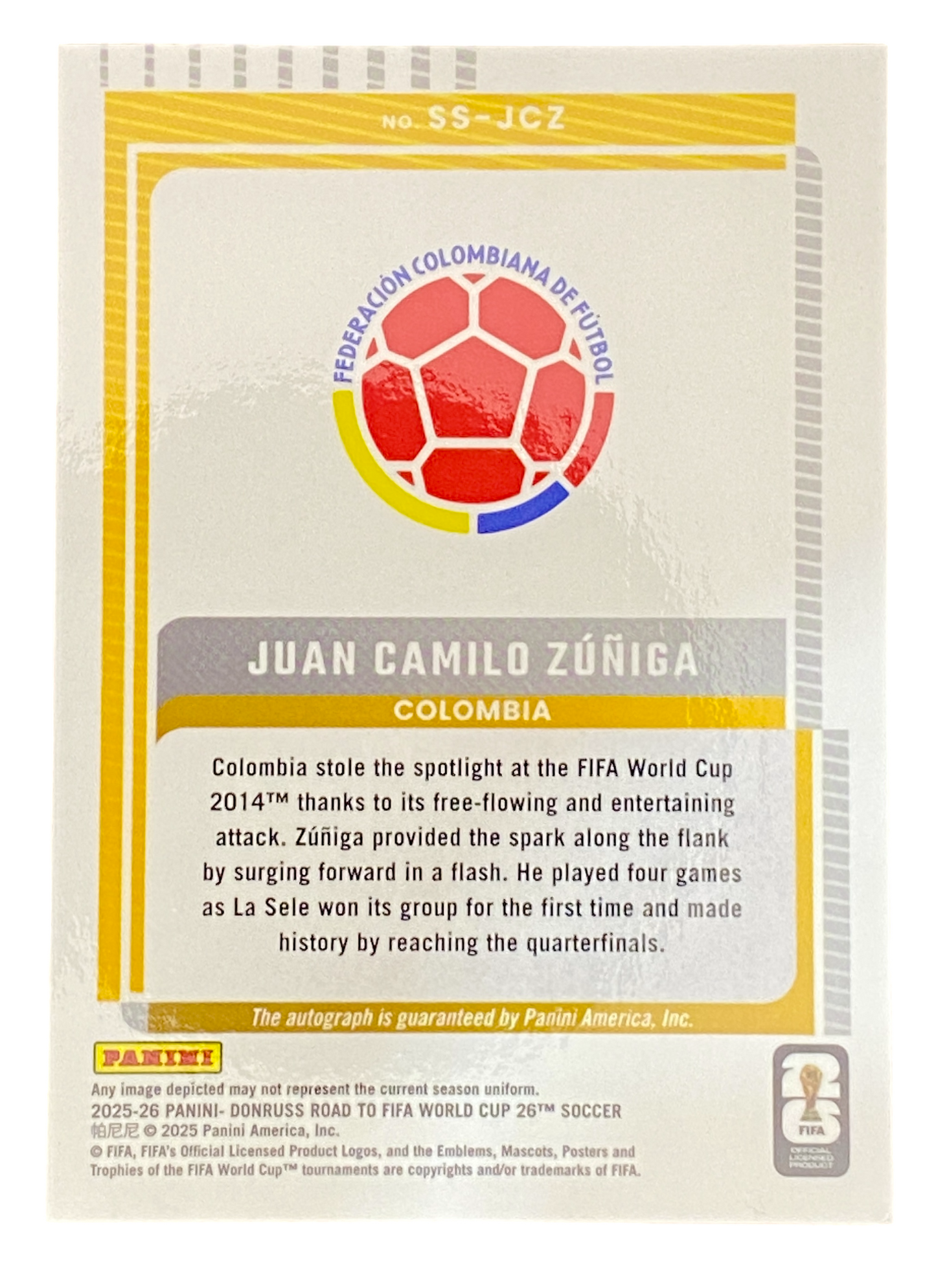 2025-26 Panini Donruss Road to FIFA, Camilo Zuñiga, Autograph