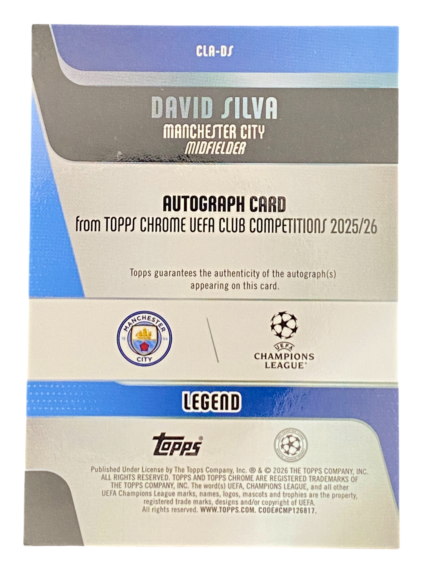 2025-26 Topps Chrome David Silva, Autograph, 20/50